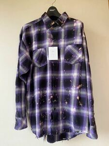 Rafu ラフ 24SS Bleached & Damaged shirt　PURPLE　L 　ネルシャツ　シャツ