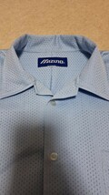 ②中古 XOサイズ ミズノ 半袖審判シャツ MIZUNO 審判服 パウダーブルー 水色 青 フルオープンシャツ 少年野球 高校野球 アンパイア 52HU24_画像3