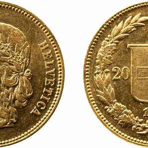 スイス 20フラン金貨 1896年B 極美品～未使用品 女神の画像1