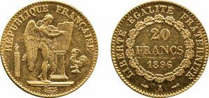 フランス　20フラン金貨　1896年A　極美品　エンゼル