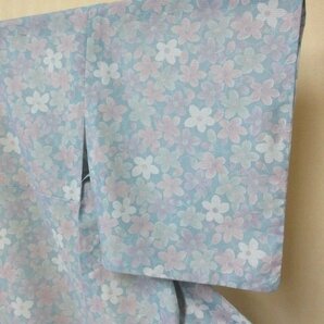 1円 良品 化繊 着物 小紋 紗 洗える パステルカラー 花柄 草花 可愛い お洒落 高級 単衣 身丈156cm 裄65cm 【夢職】★★★の画像6