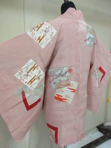 1円 良品 正絹 羽織 和装コート 縮緬 アンティーク 色紙 花喰い鳥 草花 おしゃれ 高級 袷 身丈78cm 裄63cm【夢職】★★★