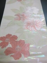 1円 良品 正絹 袋帯 引箔 西陣織 草花 洋花 おしゃれ 六通柄 長さ434cm ◆逸品◆【夢職】★★★★_画像3