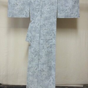 1円 中古 正絹 着物 紬 民芸 灰色 花柄 草花 お洒落 可愛い 身丈152cm 裄64cm【夢職】★★の画像3