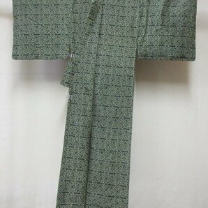 1円 中古 正絹 着物 長着 紬 男性用 和装 アンティーク レトロ 更紗 幾何学 抽象 お洒落 高級 袷 身丈133cm 裄63cm【夢職】★★★の画像3