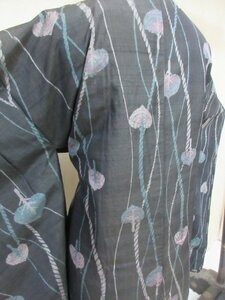 1 jpy superior article silk length feather woven Japanese clothes coat pongee .. antique Taisho ..... cord . flower high class . length 93cm.62cm[ dream job ]***