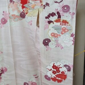 1円 良品 正絹 着物 振袖 縮緬 式典 和装 雪輪 菊 牡丹 枝花 花柄 高級 袷 身丈162cm 裄62cm ◆逸品◆【夢職】★★★★の画像6