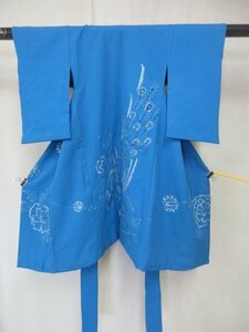 1円 良品 正絹 男児 子供着物 縮緬 七五三 和装 産着 アンティーク レトロ 孔雀 花柄 牡丹 高級 袷 身丈77cm 身巾31cm【夢職】★★★