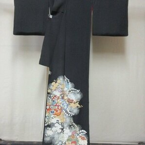 1円 良品 正絹 着物 留袖 縮緬 紅絹 和装 アンティーク レトロ 松竹梅 花柄 桐 古典文様 高級 袷 身丈146cm 裄64cm【夢職】★★★の画像3