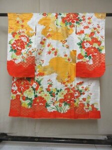 1 jpy superior article .. woman . child kimono The Seven-Five-Three Festival Japanese clothes floral print four season flower . flower blue sea wave Kaigaki . high class . length 127cm.55cm[ dream job ]***