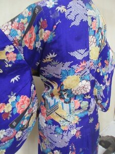 1 jpy used silk length feather woven Japanese clothes coat . pongee antique retro . place car floral print stylish high class . length 90cm.63cm[ dream job ]***