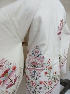 1 jpy used silk feather woven Japanese clothes coat .. antique retro olientaru. flower flower Tang . high class . length 77cm.63cm[ dream job ]***