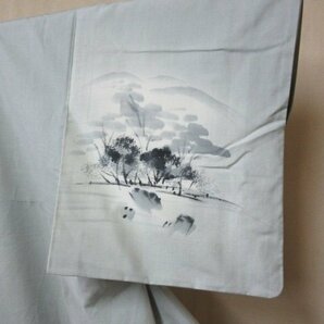 1円 良品 正絹 着物 訪問着 紬 式典 和装 墨描き 日本庭園 風景 高級 袷 身丈154cm 裄63cm ◆逸品◆【夢職】★★★★の画像7