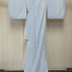 1円 良品 化繊 着物 絽 夏物 小紋 洗える 和装 和服 白 麻の葉 お洒落 高級 単衣 身丈155cm 裄63cm【夢職】★★★の画像3