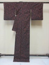 1円 良品 正絹 着物 紬 真綿 民芸 和装 和服 麻の葉 幾何学 抽象 お洒落 高級 袷 身丈155cm 裄64cm【夢職】★★★_画像3