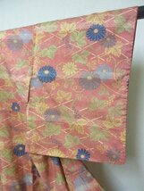 1円 良品 正絹 着物 小紋 染大島紬 和装 花唐草 草花 花柄 お洒落 高級 袷 身丈154cm 裄61cm【夢職】★★★_画像6