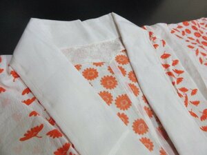 1円 良品 正絹 長襦袢 縮緬 女性用 白 菊 吹き寄せ 草花 可愛い 袖無双 身丈123cm 裄63cm【夢職】★★★