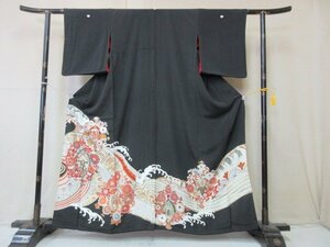 1円 良品 正絹 着物 留袖 縮緬 紅絹 アンティーク 大正ロマン 更紗 花唐草 古典文様 高級 袷 身丈150cm 裄64cm【夢職】★★★