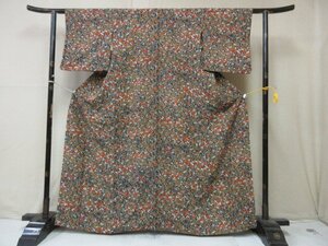 1円 良品 正絹 着物 小紋 染紬 草花 花柄 小花 お洒落 高級 袷 身丈153cm 裄67cm【夢職】★★★