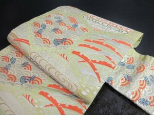 1円 良品 正絹 名古屋帯 花亀甲 観世水 青海波 芝草 霞 六通柄 高級 九寸帯 長さ337cm ◆逸品◆【夢職】★★★★