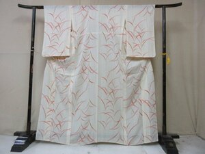 1円 良品 化繊 着物 洗える 絽 小紋 白 草花 植物 おしゃれ 高級 単衣 身丈154cm 裄65cm【夢職】★★★