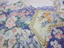 1円 良品 正絹 着物 訪問着 縮緬 入学 卒業 花喰い鳥 裂取 四季花 草花 おしゃれ 高級 袷 身丈156cm 裄65cm【夢職】★★★_画像8