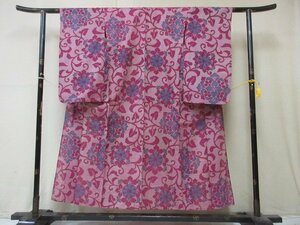 1 jpy superior article silk kimono fine pattern pongee Japanese clothes antique retro flower Tang . flower . stylish high class single . length 142cm.62cm[ dream job ]***