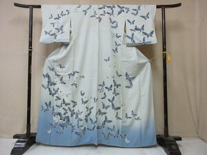 1 jpy used silk kimono visit wear .. type . Japanese clothes antique butterfly Mai butterfly stylish high class . length 155cm.65cm[ dream job ]***