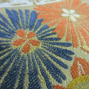 1円 良品 正絹 丸帯 総刺繍 和装 アンティーク 大正浪漫 扇子 花柄 蜀江華文 古典文様 高級 長さ408cm ◆逸品◆【夢職】★★★★の画像6