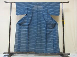 1円 良品 正絹 着物 小紋 紗 夏物 和装 紺 井桁 絣文様 かわいい 高級 単衣 身丈145cm 裄64cm【夢職】★★★