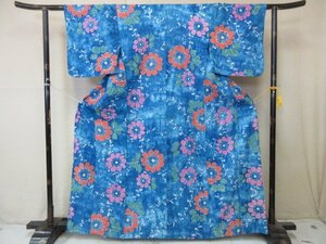 1円 良品 木綿 浴衣 アンティーク レトロ 和装 草花 向日葵 花柄 可愛い 身丈153cm 裄66cm【夢職】★★★