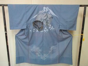 1 иен хорошая вещь .. длинное нижнее кимоно мужской японский костюм картина в жанре укиё брошюра шкатулка для писем гора Фудзи пейзаж высококлассный . симпатичный рукав единственный в своем роде длина 126cm.64cm[ сон работа ]***