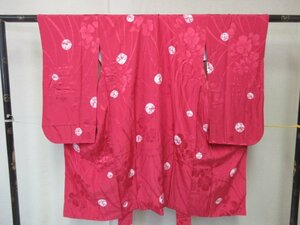 1 иен хорошая вещь натуральный шелк женщина . ребенок кимоно .. "Семь, пять, три" японский костюм .. диафрагмирования 4 . лист. clover цветочный принт высококлассный . длина 105cm.56cm[ сон работа ]***