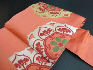 1円 良品 正絹 名古屋帯 和装 アンティーク レトロ 唐花 宝相華 花唐草 お太鼓柄 九寸帯 高級 長さ340cm【夢職】★★★