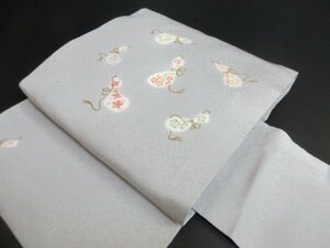 1円 良品 正絹 名古屋帯 縮緬 和装 作家物 為恵美子 手描き 瓢箪 おしゃれ お太鼓柄 九寸帯 高級 長さ364cm【夢職】★★★