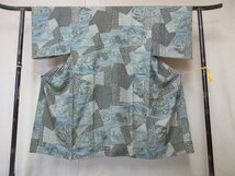 1円 良品 正絹 長襦袢 男性用 和装 アンティーク 浮世絵 色紙 風景 おしゃれ 高級 渋カッコいい 袷 身丈126cm 裄66cm【夢職】★★★_画像2