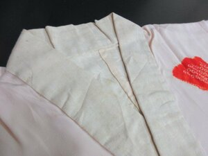 1円 中古 正絹 長襦袢 縮緬 式典 和装 アンティーク レトロ 絞り 裂取 扇子 桐 草花 かわいい 袷 身丈120cm 裄65cm【夢職】★★★