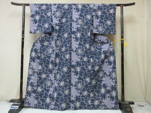 1円 良品 化繊 着物 洗える 小紋 和装 桜 草花のシルエットデザイン おしゃれ 高級 単衣 身丈154cm 裄62cm【夢職】★★★