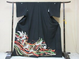 1 иен хорошая вещь натуральный шелк кимоно tomesode .. японский костюм соотношение крыло есть bundle .. журавль веер праздничные обряды высококлассный . длина 160cm.66cm[ сон работа ]***