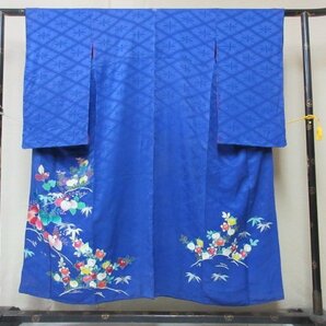 1円 良品 正絹 着物 訪問着 錦紗縮緬 式典 和装 アンティーク 青 橘 桐 菊 草花 枝花 枝葉 高級 袷 身丈139cm 裄63cm ◆逸品◆【夢職】★★の画像1