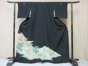 1円 良品 正絹 着物 留袖 縮緬 和装 比翼付 楼閣山水 姫 川渡り 風景 冠婚葬祭 高級 袷 身丈155cm 裄66cm【夢職】★★★