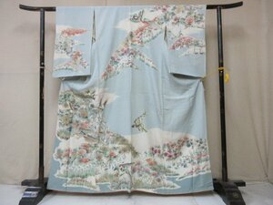 1円 中古 正絹 着物 訪問着 縮緬 式典 和装 アンティーク 尾長鳥 花柄 花喰い鳥 高級 袷 身丈153cm 裄62cm【夢職】★★★