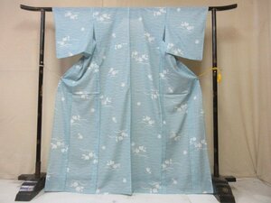 1円 良品 化繊 着物 絽 夏物 洗える 和装 水色 吹き寄せ 花柄 芝草 お洒落 高級 単衣 身丈157cm 裄65cm【夢職】★★★