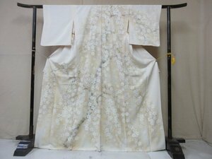 1 jpy used silk kimono visit wear .. type . Japanese clothes branch flower branch leaf Sakura blow snow branch shide . Sakura high class . length 156cm.64cm * excellent article *[ dream job ]****