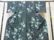 1円 良品 正絹 着物 小紋 縮緬 和装 花柄 菊 コスモス 草花 お洒落 高級 袷 身丈155cm 裄61cm【夢職】★★★_画像4