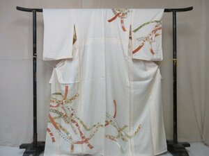 1円 良品 正絹 着物 訪問着 縮緬 式典 和装 大熨斗 花唐草 七宝 草花 高級 単衣 身丈156cm 裄64cm【夢職】★★★