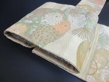 1円 良品 正絹 名古屋帯 引箔 和装 アンティーク 大正ロマン 花丸 花柄 九寸帯 高級 長さ335cm【夢職】★★★_画像2