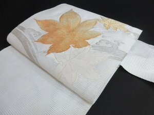 1円 良品 正絹 名古屋帯 和装 絽 夏物 波 紅葉 楓 花柄 お太鼓柄 九寸帯 高級 長さ360cm【夢職】★★★