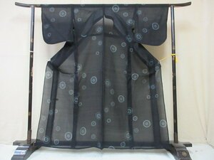 1 jpy superior article silk kimono summer Ooshima pongee navy blue . volume . what ... stylish high class single . length 152cm.65cm * excellent article *[ dream job ]****
