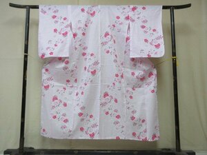 1円 良品 木綿 綿 浴衣 祭り 花火 和装 和服 桃色 桜吹雪 八重桜 花柄 お洒落 可愛い 身丈137cm 裄63cm【夢職】★★★